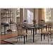 5 pc metal and glass dining table set with stone inlay on table and chairs