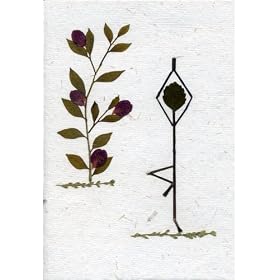 Yoga Cards; Yoga Poses; Stick Figure Handmade Greeting Card with Pressed Flowers, Leaves and Grass - Set of 5; Gift Idea