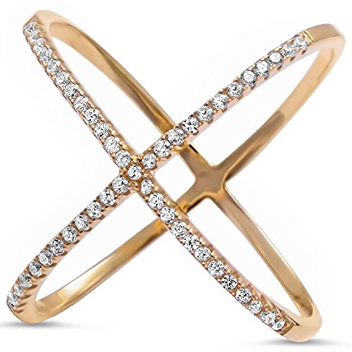 Yellow Gold Plated Cubic Zirconia Criss Cross 