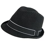 New Pinstripe Print Lining Fedora Trilby Hat Black Medium Large
