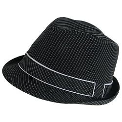 New Pinstripe Print Lining Fedora Trilby Hat Black Medium Large