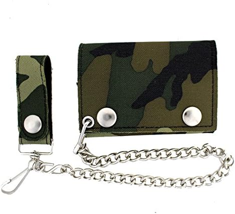 Men's Canvas Green Camouflage Chain Wallet Trifold Billfold Military