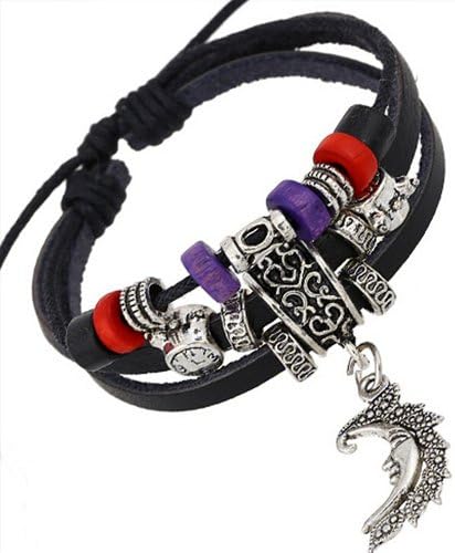 Bracelet 3 Layer Punk Antique Silver Geometric Moon Pendant Charm Bracelets Retro Metal Alarm Clock Studded Rivet Hand Bracelet Wristband
