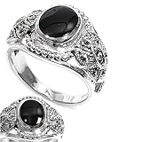 Sterling Silver Marcasite Rings with Black Onyx - Sizes: 6-9