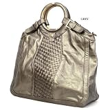 Grey Top Handles Woven Faux Leather Satchel Bag Handbag Purse
