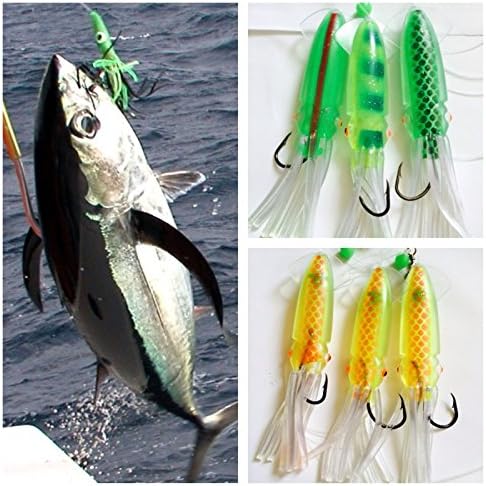 Horen 1 pack 3 Giant Luminous Squid Cuttlefish Rigs Soft Baits Artificial Fishing Lures 4/0
