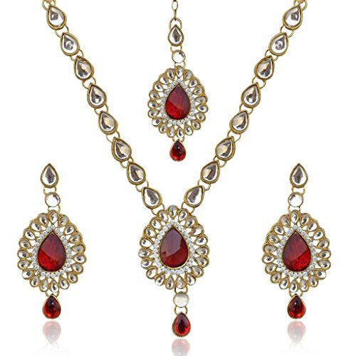 Dancing Girl Women's Antique Kundan Like Work Indian Pakistani Ethnic Necklace Set Mw82M Red