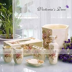 Delicate Rose 7pc Resin Bathroom Gift Set pack in box