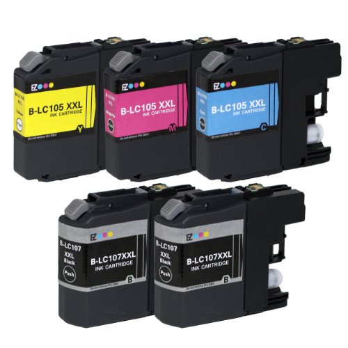 E-Z Ink (TM) Compatible Ink Cartridge Replacement for Brother LC107 LC-107 LC105 LC-105 XXL Super High Yield (2 Black, 1 Cyan, 1 Magenta, 1 Yellow) 5 Pack for MFC-J4310DW MFC-J4410DW MFC-J4510DW