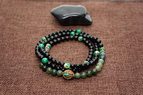 Womens 108 Bead Mala Obsidian and Agate Bracelet 6mm