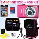 Canon PowerShot SD1200IS 10 MP Digital Camera (Pink) + 4GB Accessory Kit