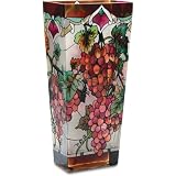 13" Stained Glass Red Grapes Vase by Joan Baker