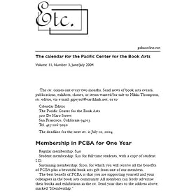 Pacific Center for the Book Arts Membership - Incls etc News by