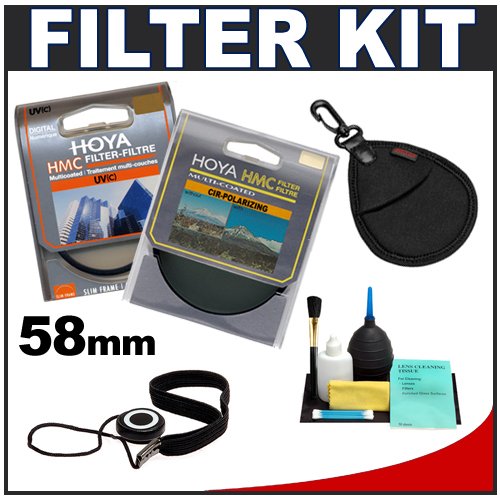 Hoya HMC Digital 58mm TWO Multi-Coated Glass Lens Filters (UV Haze & Circular PL Polarizer) + Accessory Kit for Canon, Nikon, Sony, Olympus & Pentax Lenses