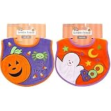 Colorful Halloween Bib - Velour, Pumpkin