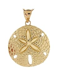 14k Real Yellow Gold Large Beautiful Beach Sand Dollar Charm Pendant