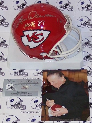 Len Dawson Autographed/Hand Signed Kansas City Chiefs Mini Helmet with HOF 87 Inscription