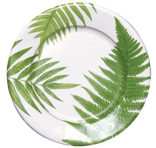 Caspari Set of 2 John Derian Ferns Set of 16 Paper Salad Plates, Ivory