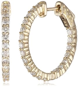 14kt Yellow Gold Diamond Inside and Outside Shared-Prong Hoops, 2 Cttw (H-I Color, SI2-I1Clarity)