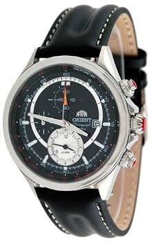 Orient #CTD0T002B Men's Chronograph Alarm Watch with Black Leather Strap