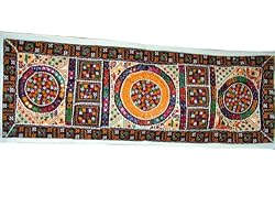 Ivory Red Vintage Sari Mirror Banjara Tapestry Wall Hanging Table Runner 60 X 20