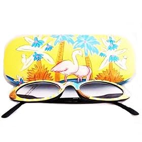 Fashion Hand Painted Half Lens Pink Flamingo Design Reading Glasses with Hard Case Spring Hinge
