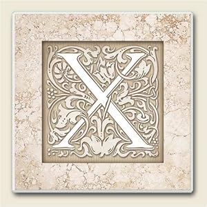 AbsorbaStone Coaster set~ Monogram Initial X ~ 4 Tile Drink Coasters ~ code 593C