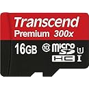 Transcend 16GB MicroSDHC Class10 UHS-1 Memory Card with Adapter 45 MB/s (TS16GUSDU1E)