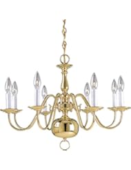 Home Improvement: Progress Lighting P4357-10 8-Light Americana Chandelier with Delicate Arms and Decorative Center Column and Candelabra Lamps, Polished Brass - Progress Lighting