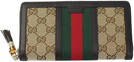 Gucci Web Beige Gg Canvas/Brown leather Long Wallet 353651 Zip Around