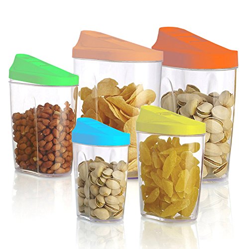 5 Piece Food Cereal Snack Container Storage Set with Easy Pour Lids