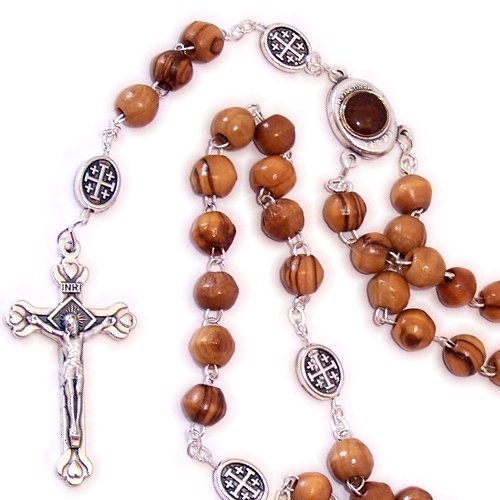 Olive wood beads Rosary made Silver our Father 