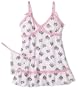 Baby Phat Women's Ruffle All Over Print Babydoll Thong Set,White,Small