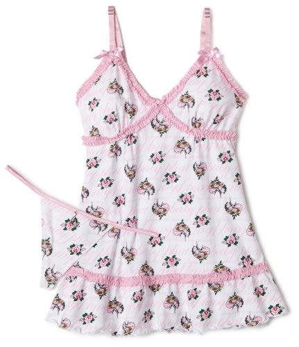 Baby Phat Women's Ruffle All Over Print Babydoll Thong Set