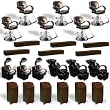 Cambridge Collection featuring Six (6) Styling Chairs, Six (6) Brown 2-Drawer Styling Stations, Six (6) Brown Locking Carts, Three (3) Dryer Units & Three (3) Shampoo Units from SalonSmart (SHIPS FREE!)