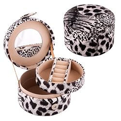 Black Leopard Round Jewelry Box With Removable Tray and Mirror