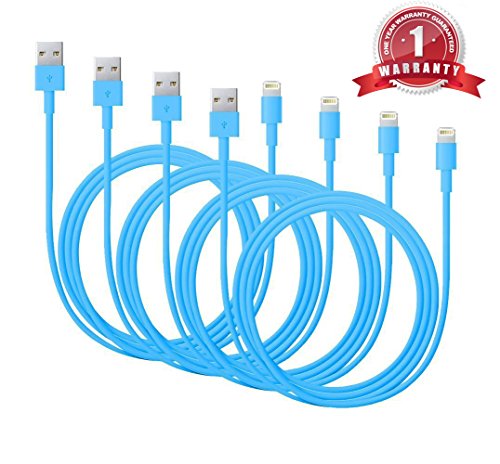 Scable (TM) 4 Pack 3FT 8 Pin Lightning to USB Charging Cable Connector with Authentication Chip Ensures Fast Charging and No Annoying Error Messages(Blue)
