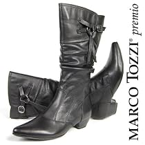 MARCO TOZZI premio Damen Leder Langschaft Stiefel, antishokk Absatz, schwarz
