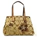 Coach Signature Sateen Flower Applique Framed Kisslock Carryall Satchel Bag Khaki Multi 17737