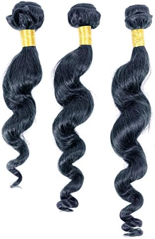 Goldenperfect Brazilian Remy Hair Loose Curl 3 Pack Bundles 100% Real Human Hair (16"18"20", 1# - Jet Black)