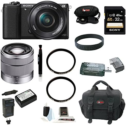 Sony a5100 (ILCE-5100 ILCE5100LB ILCE5100L/B) 24MP Interchangeable Lens Camera with 16-50mm Power Zoom Lens (Black) + Sony SEL1855 18-55MM F3.5-5.6 OSS E Lens for Nex Cameras + Wasabi NP-FW50 Battery and Charger + Sony 32GB Class 10 Memory Card + Two Tiffen UV Protector Filters + Deluxe Accessory Kit