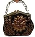 A Black Evening Handbag W/chain, Cover By Beaded Golden Yellow Flower and Leaves, A Very Attractive Bag.