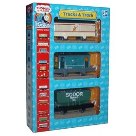 Trackmaster Railway System - Thomas and Friends Trucks and Track - Refrigerated Car, Brake Van and Sodor Mining Co. Ore Car Plus 3 Straight Tracks