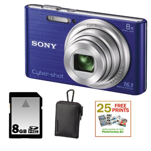 SONY Cyber-shot DSC-W730 Compact Zoom Digital Camera in Blue + 8GB Secure Digital Memory Card + Sony Case in Black + 25 Free Quality Photo Prints On Sale