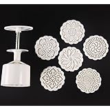 Zicome Moon Cake Mooncake Decoration Mold Mould Cookie Cutter Mold Hand Pressure 75g Flowers Round 6 Stamps