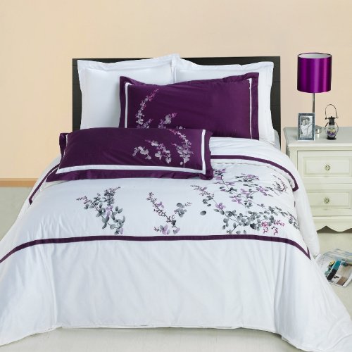 Spring Valley Embroidered 3-piece Full / Queen Duvet Cover Set 100 % Egyptian Cotton 300 Thread Count by Royal Hotel Bedding Spring Valley Embroidered 3-piece Full / Queen Duvet Cover Set 100 % Egyptian Cotton 300 Thread Count by Royal Hotel Bedding