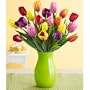 20 Multi-Colored Tulips (with FREE glass vase) - Flowers