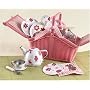 Girl's Deluxe Toy Tin Tea Set with Pink Beauty Wicker Case