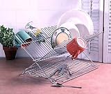 Folding Dish Rack-Steel-Double Cup Capacity (Platinum) (18L x 12-1/4W x 10-3/4D)