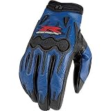 Icon Arc Suzuki Men's Leather Street Racing Motorcycle Gloves - Color: Blue, Size: Medium